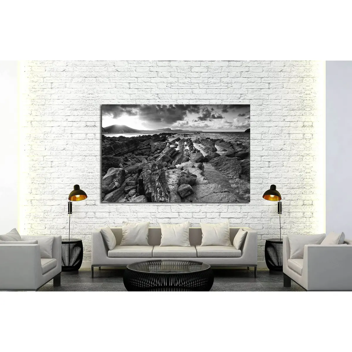 Beautiful Sunrise Landscape Over Mupe Bay On Jurassic Coast In Dorset, England Black And White №2872 Ready To Hang Canvas Print 3