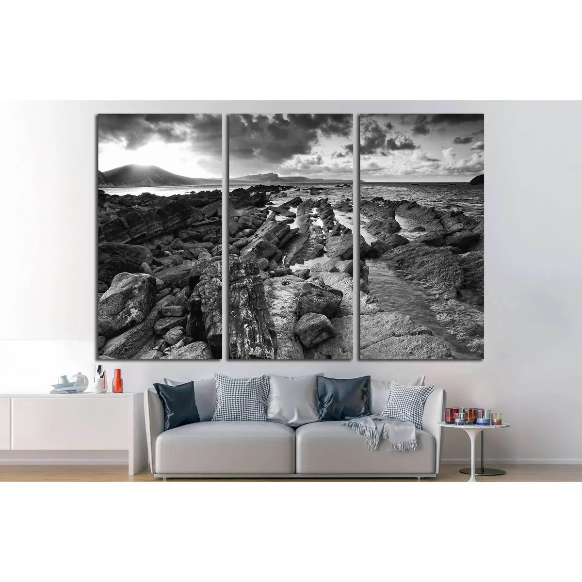 Beautiful Sunrise Landscape Over Mupe Bay On Jurassic Coast In Dorset, England Black And White №2872 Ready To Hang Canvas Print 5