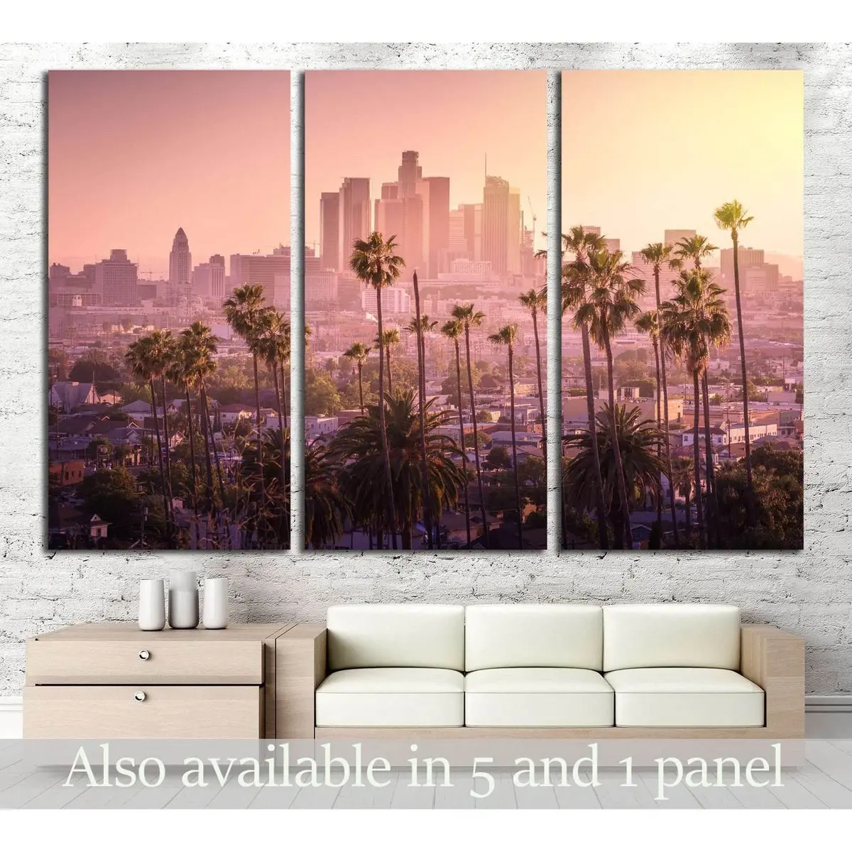 Beautiful Sunset Of Los Angeles Downtown Skyline And Palm Trees In Foreground №2708 Ready To Hang Canvas Print 5