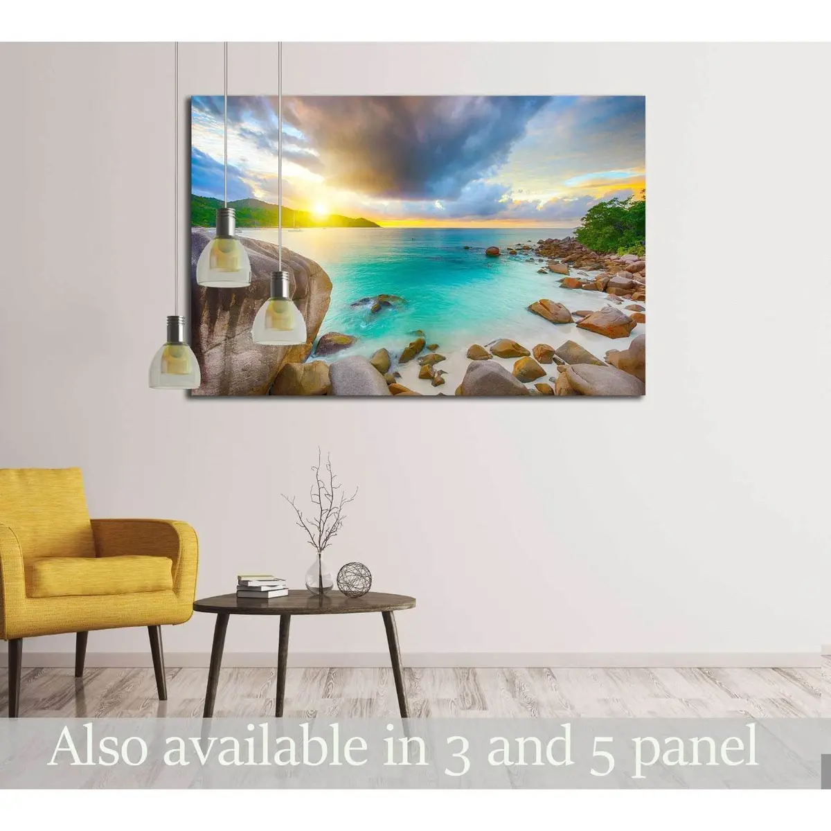Beautiful Sunset Over The Famous Beach Anse Lazio №3094 Ready To Hang Canvas Print 1