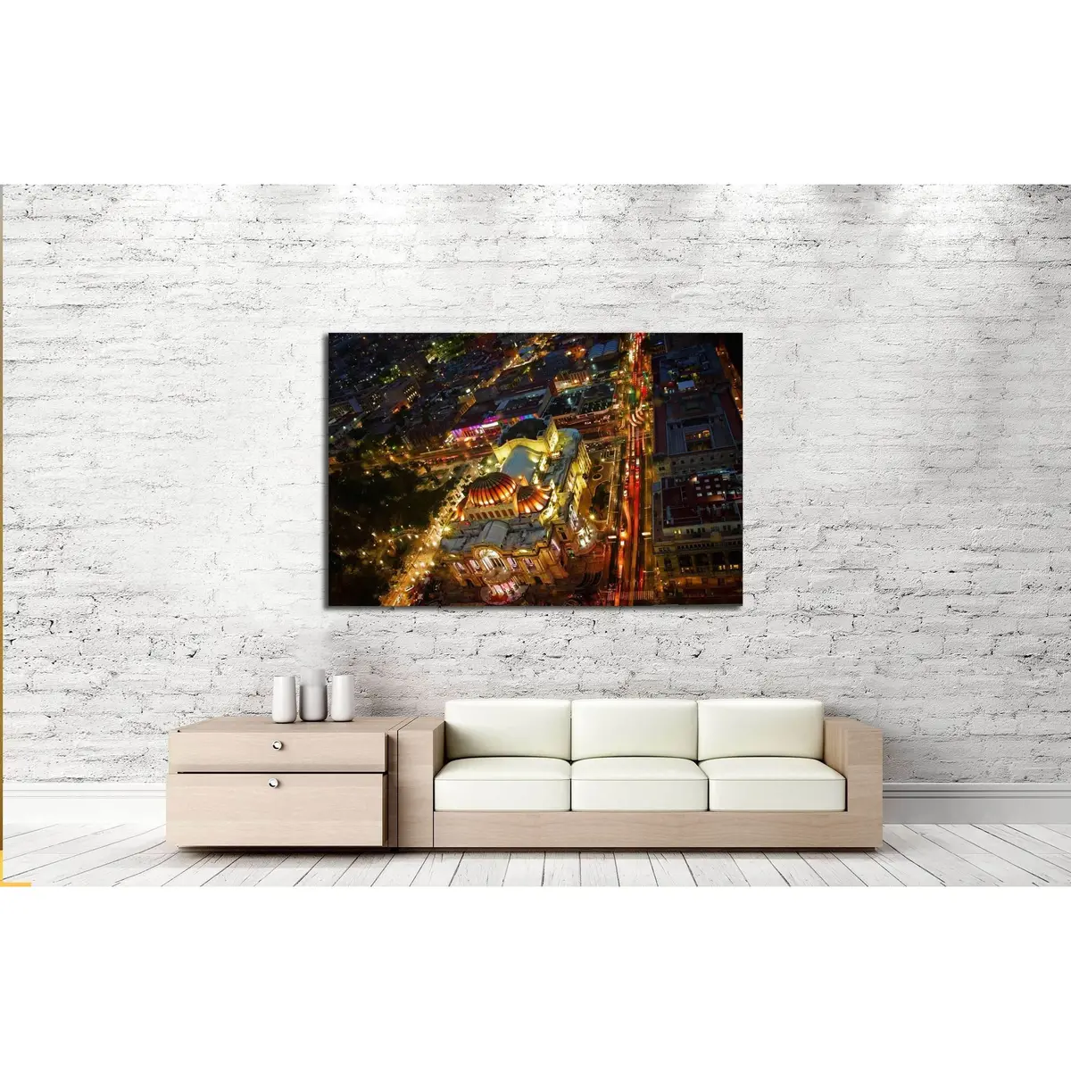 Beautiful Top View Of Bellas Artes At Night, Mexico City, Mexico №3056 Ready To Hang Canvas Print 3