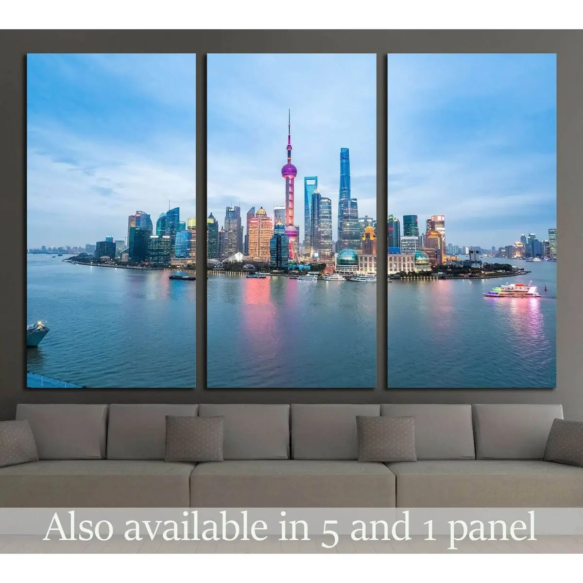 Beauty Of The East China Metropolis ,Shanghai Skyline In Nightfall №2311 Ready To Hang Canvas Print 5