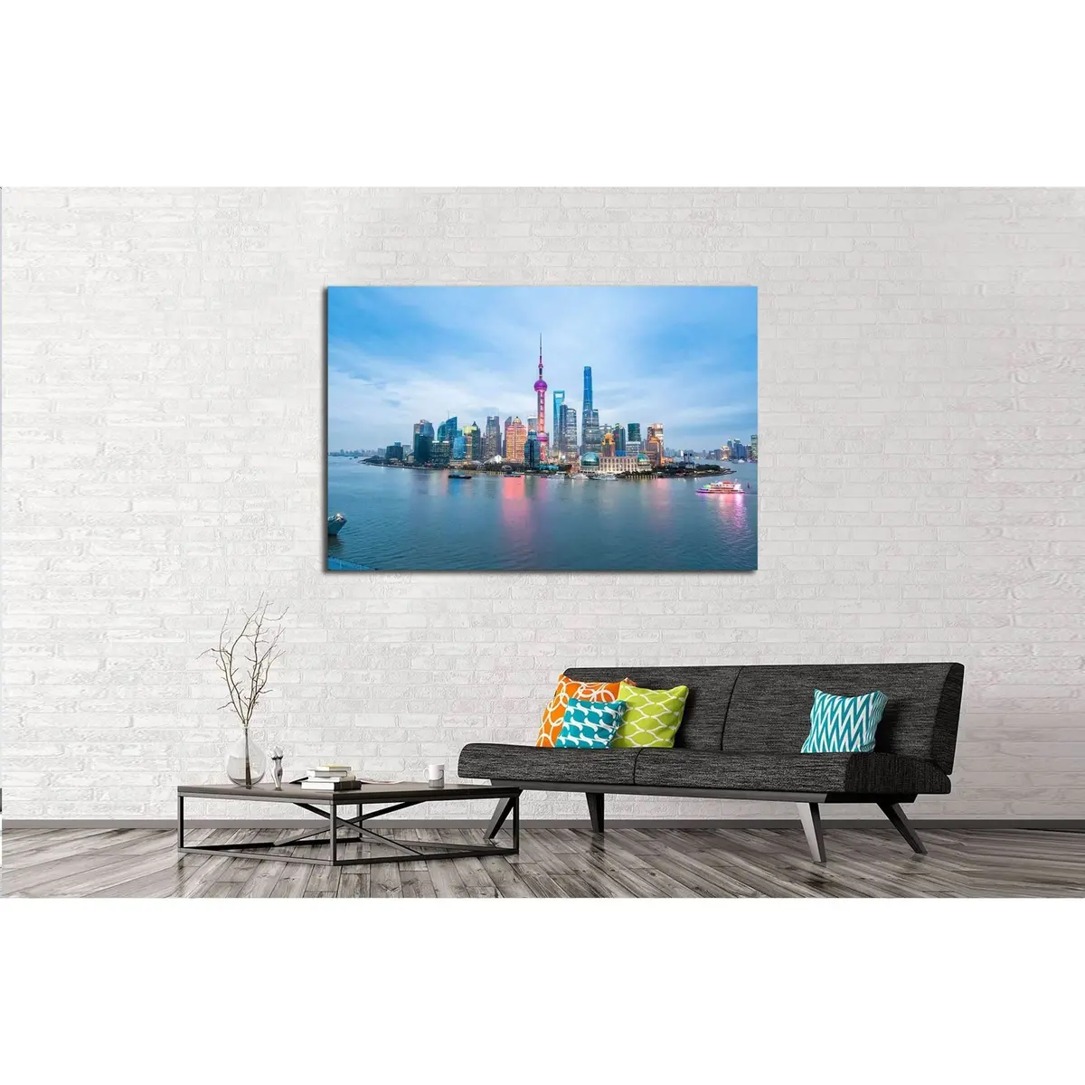 Beauty Of The East China Metropolis ,Shanghai Skyline In Nightfall №2311 Ready To Hang Canvas Print 3
