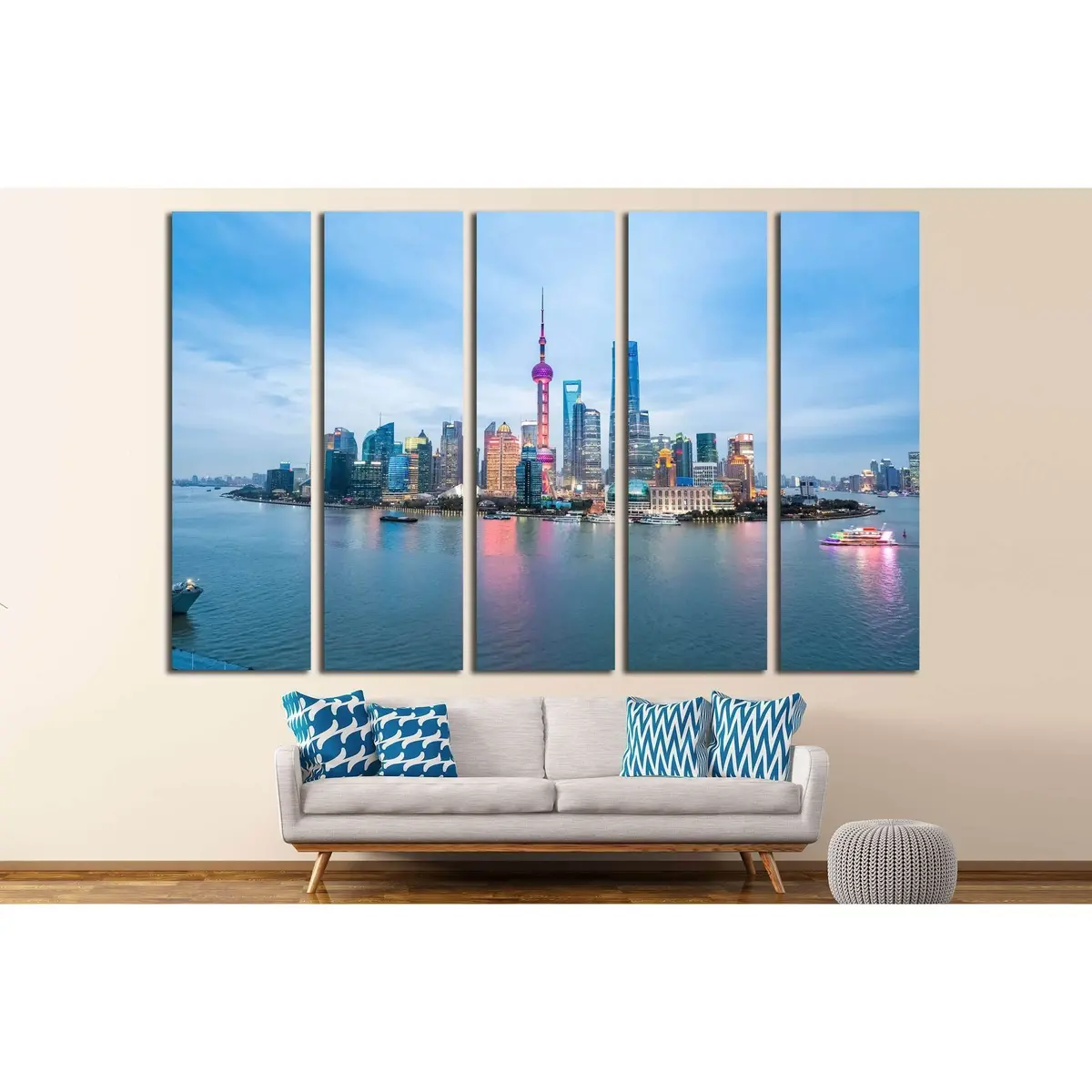 Shanghai Night Skyline Canvas Art – Elegant East China Metropolis Wall Decor - Image 3