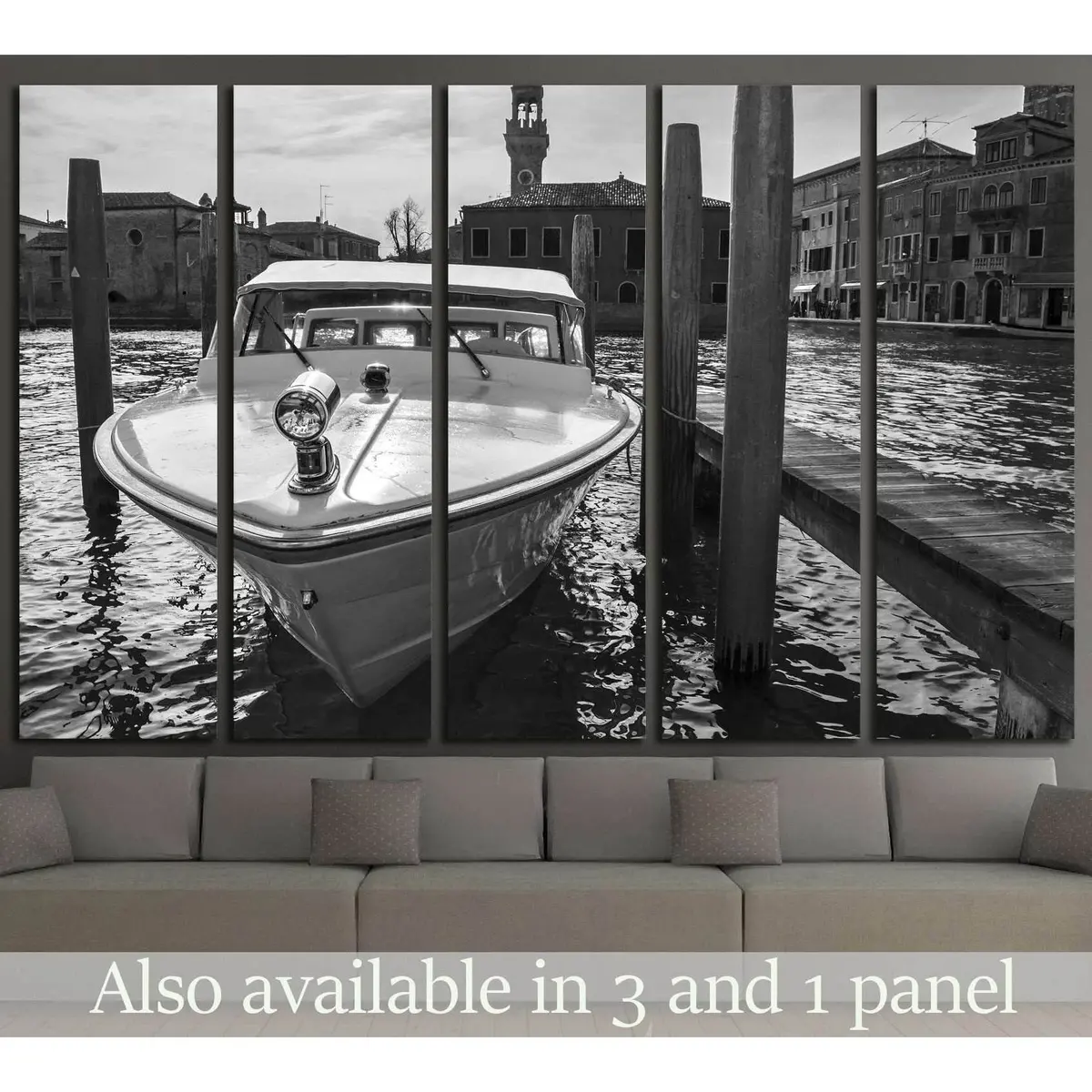 Sunny Venice Canal with Berthed Boat — Ready-to-Hang Canvas Print #1414