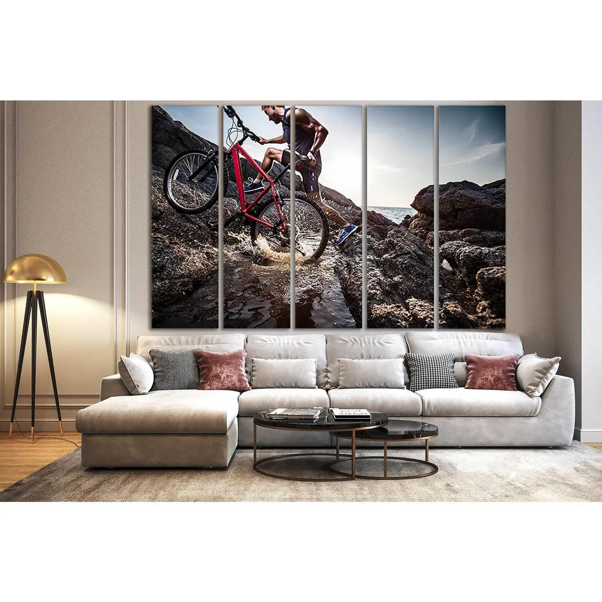SL918 Bicycle Sport on Rocky Terrain Canvas Wall Art - Image 3