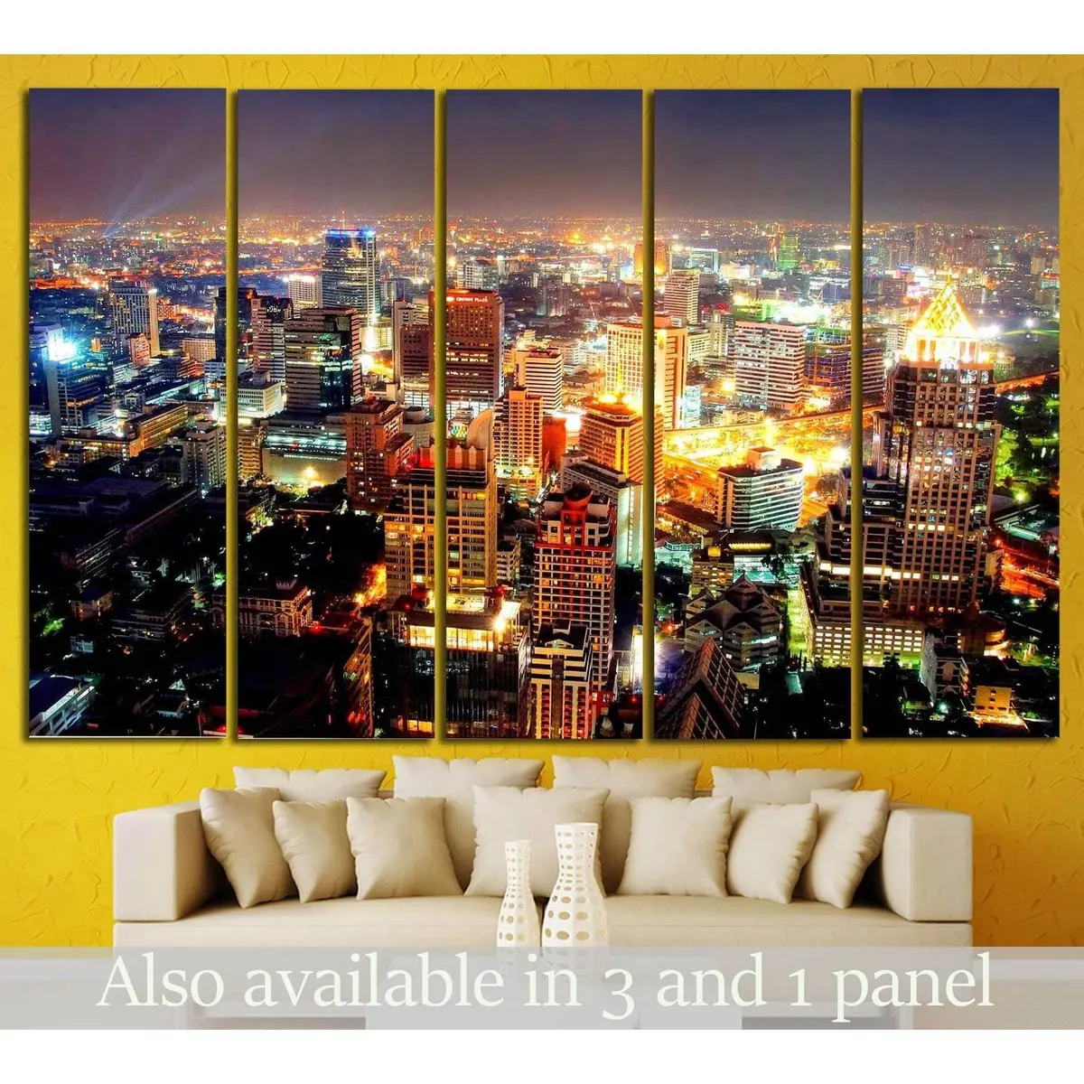 Bangkok Night Cityscape Canvas Wall Art – Ready to Hang, #1426