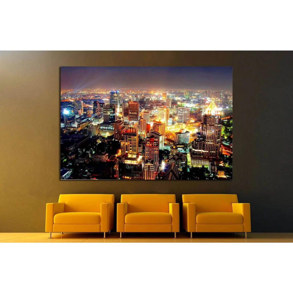 Big Asian City Of Bangkok, Thailand At Nighttime №1426 Ready To Hang Canvas Print 3