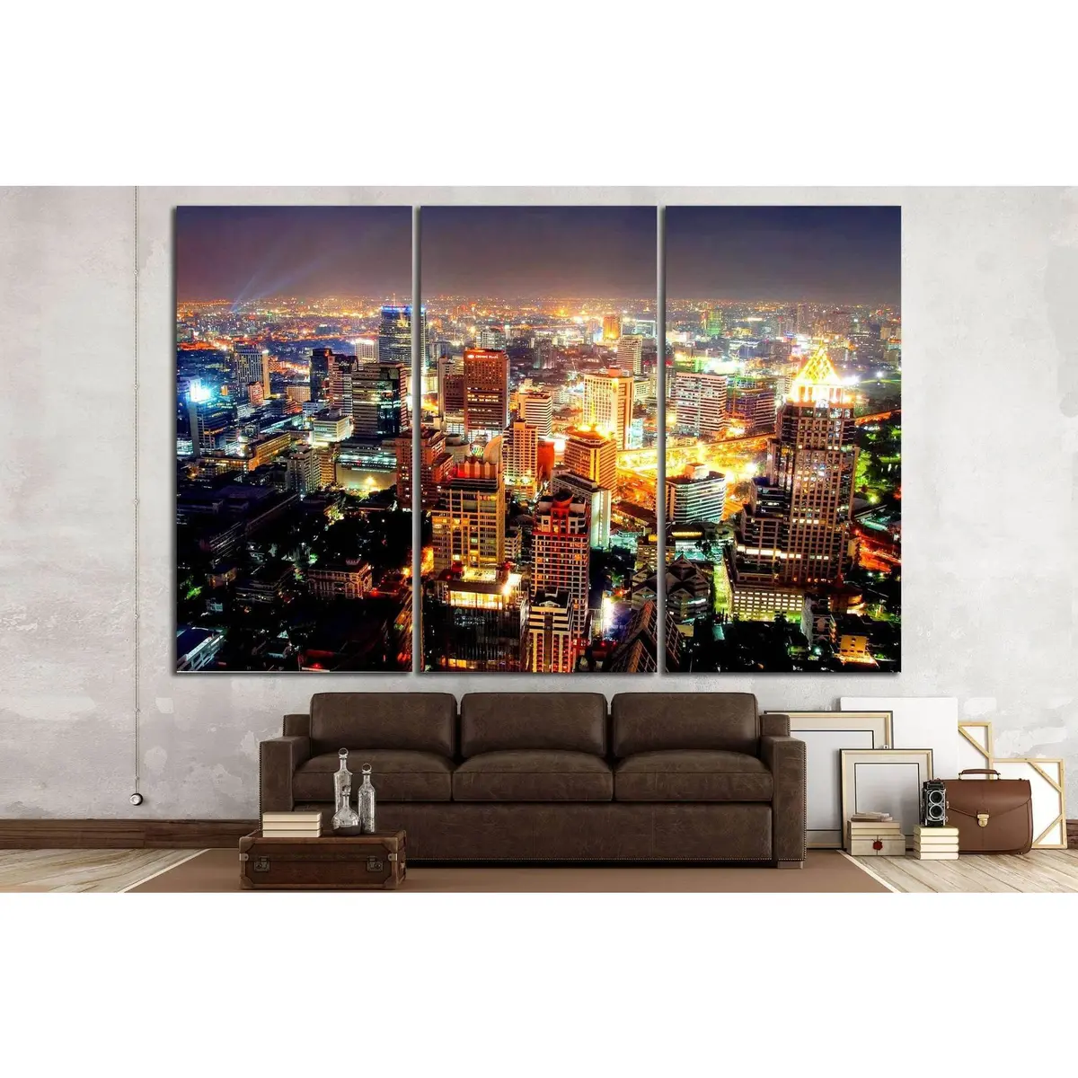Big Asian City Of Bangkok, Thailand At Nighttime №1426 Ready To Hang Canvas Print 5