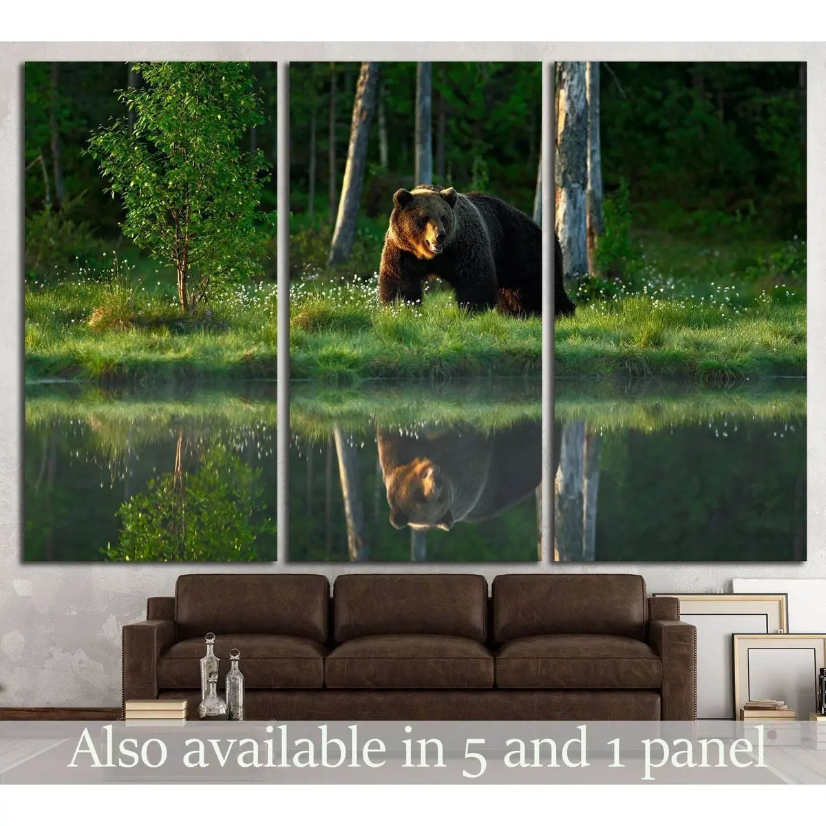 Big Brown Bear Walking Around Lake №1329 Ready To Hang Canvas Print 5