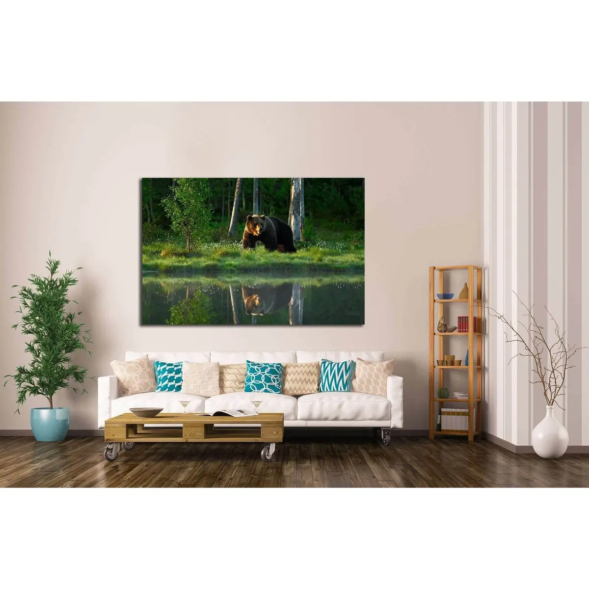 Big Brown Bear Walking Around Lake №1329 Ready To Hang Canvas Print 3