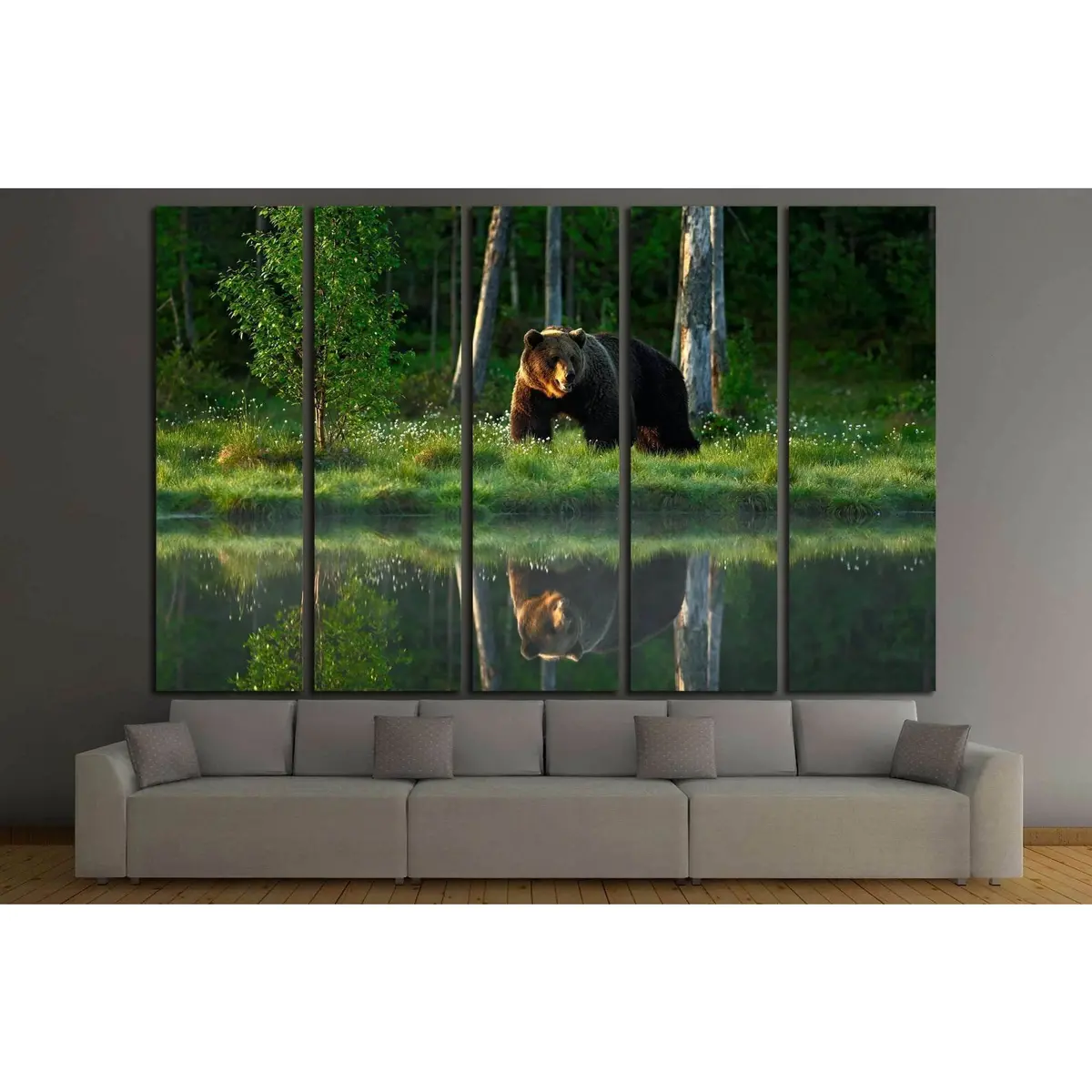 Majestic Brown Bear Lakeside Stroll Canvas Wall Art №1329 - Image 3