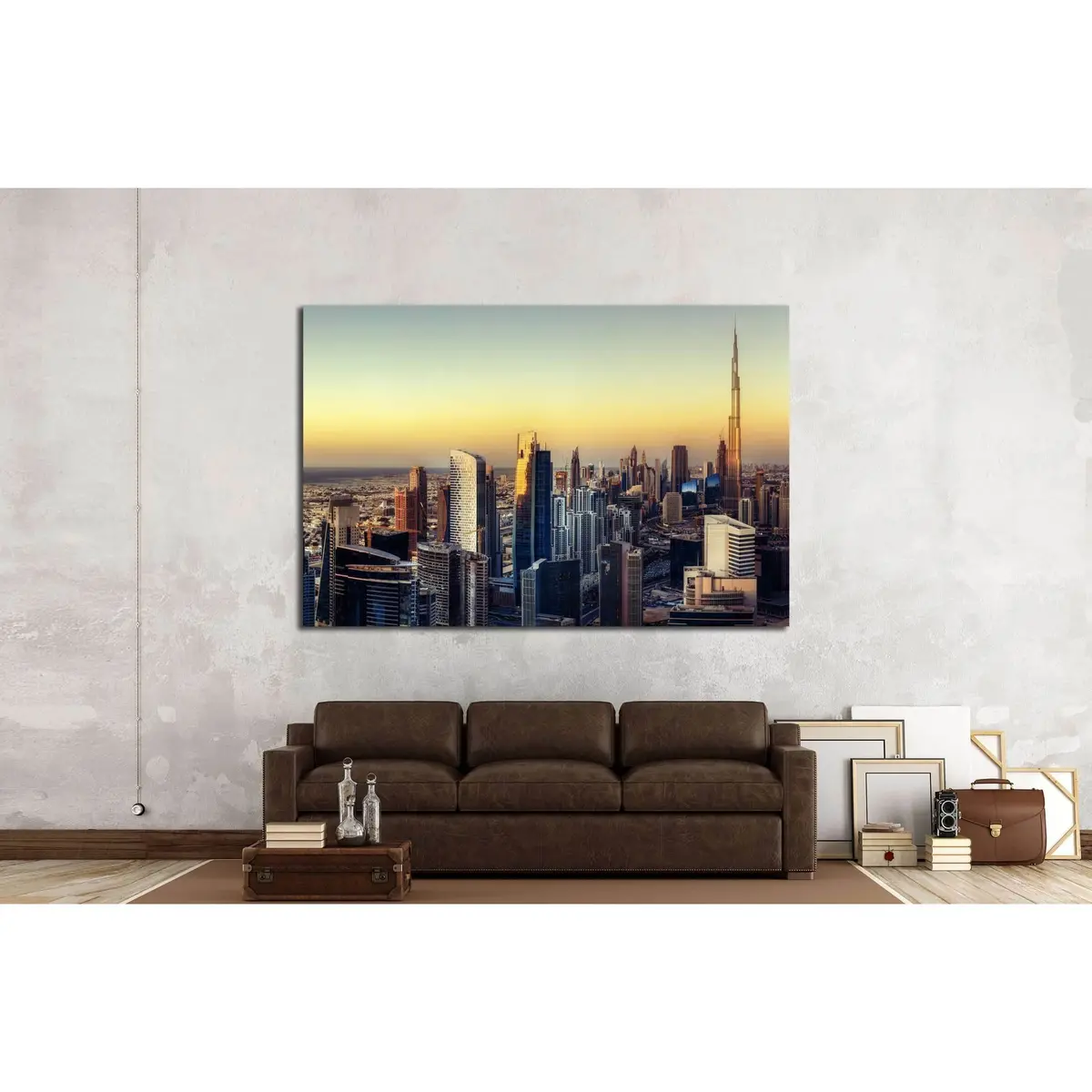 Big Futuristic City At Colorful Sunset. Fantastic Skyline Of Dubai, Uae №3046 Ready To Hang Canvas Print 3