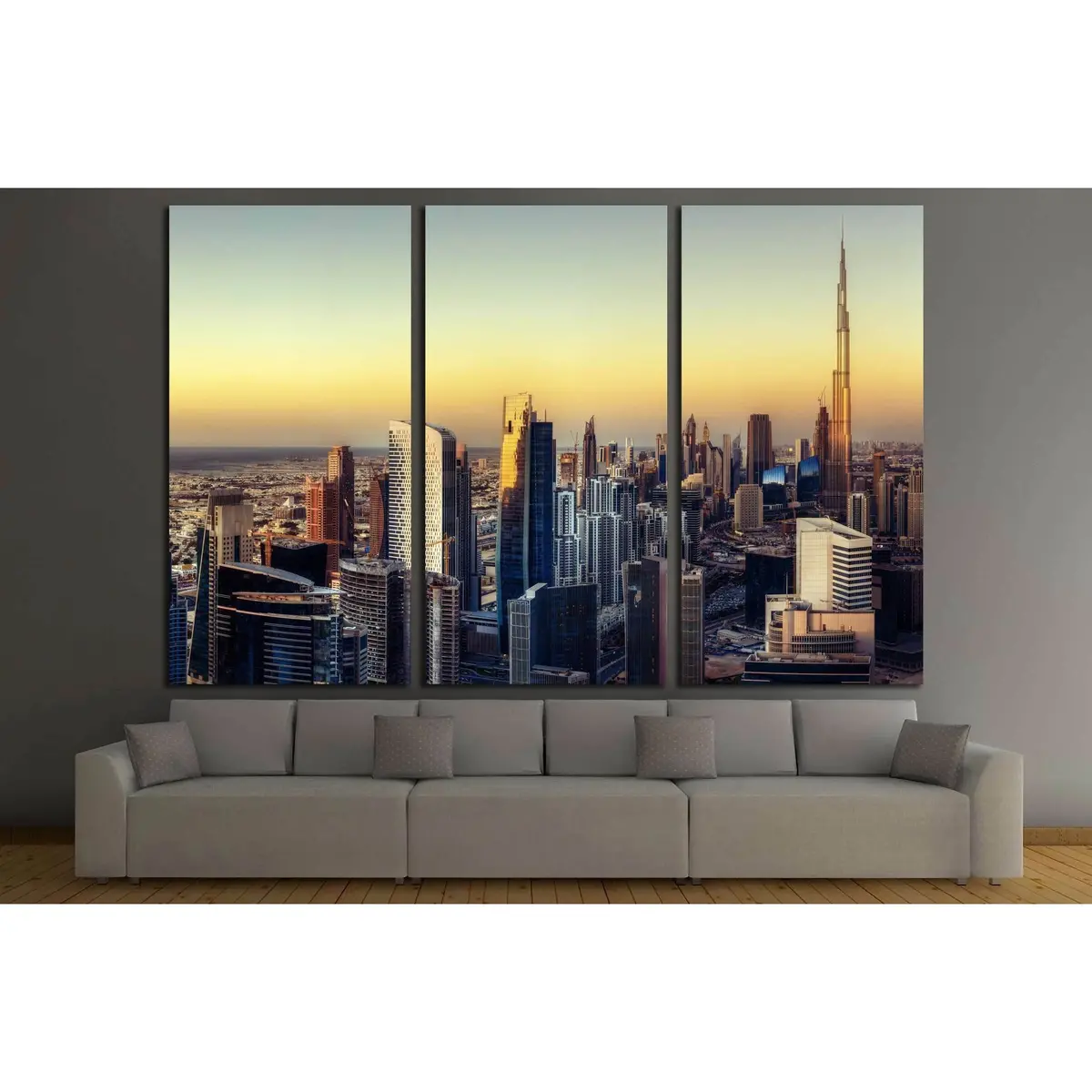 Big Futuristic City At Colorful Sunset. Fantastic Skyline Of Dubai, Uae №3046 Ready To Hang Canvas Print 5