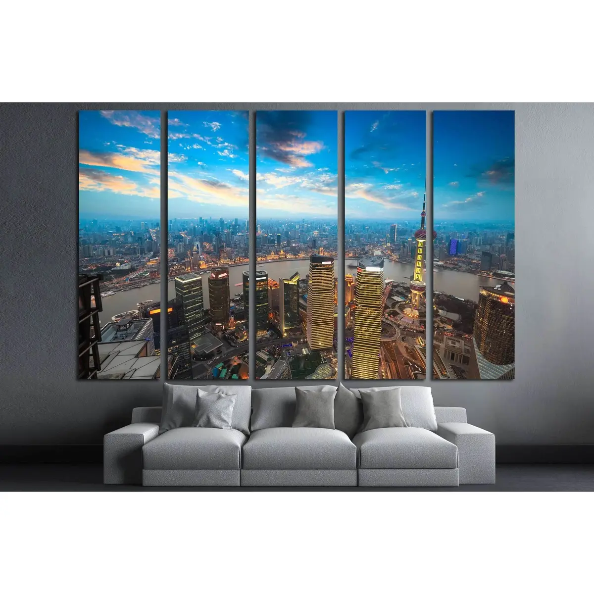 Shanghai Aerial Sunset Cityscape Canvas Print – Ready-to-Hang Wall Art #2247 - Image 3