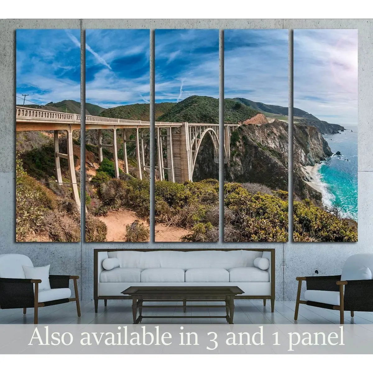 Vintage-Inspired Bixby Bridge Canvas Art – Ready-to-Hang Coastal Wall Decor from California’s Pacific Coast Highway