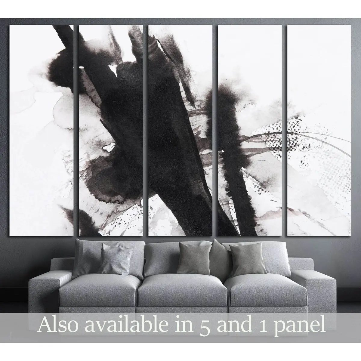 Monochrome Abstract Brushstroke Canvas Art Print #3062