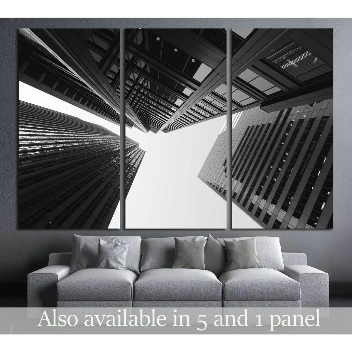 Black And White Abstract Upward View Of Downtown Skyscrapers №2897 Ready To Hang Canvas Print 5