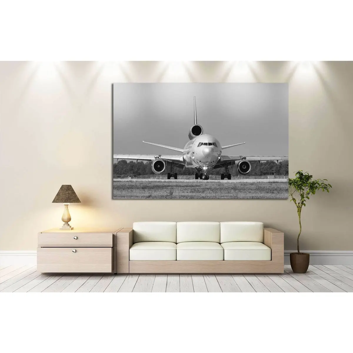 Black And White Airplane №144 Ready To Hang Canvas Print 2