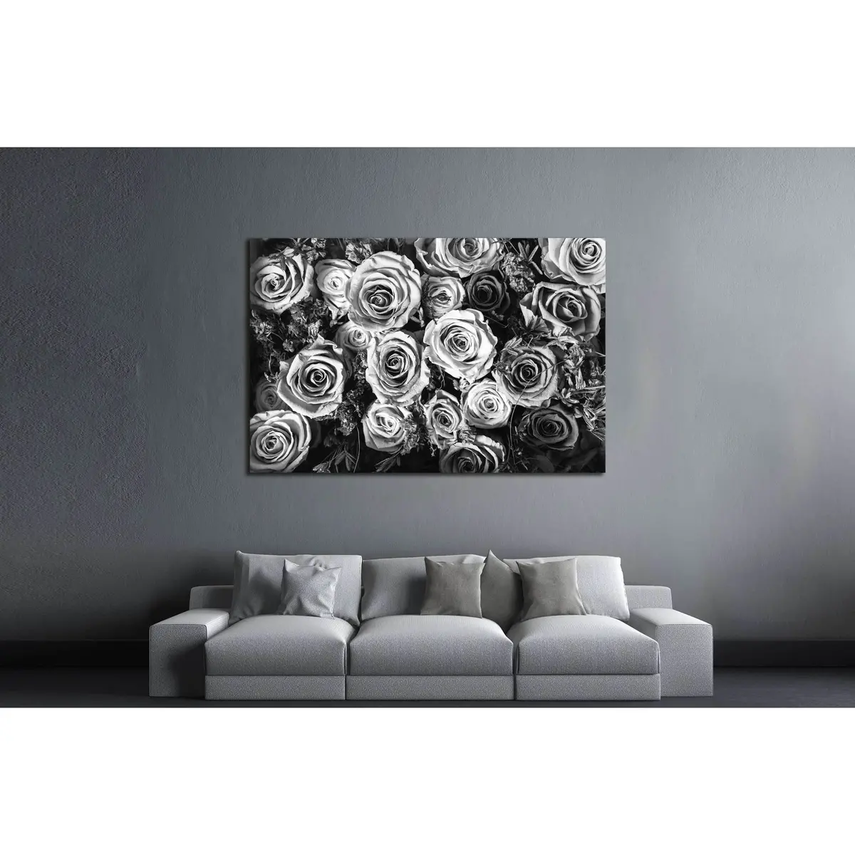 Black And White Background Of Flowers Roses №2840 Ready To Hang Canvas Print 3