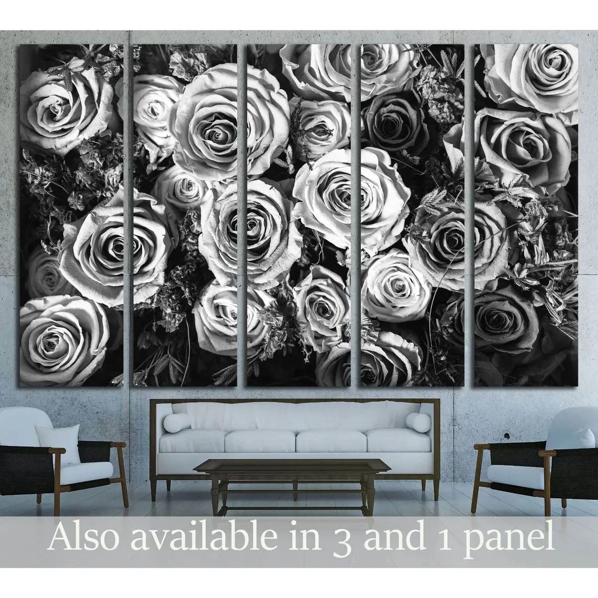 Black and White Rose Floral Canvas Art Print №2840 – Pre-Stretched, Ready-to-Hang Wall Decor