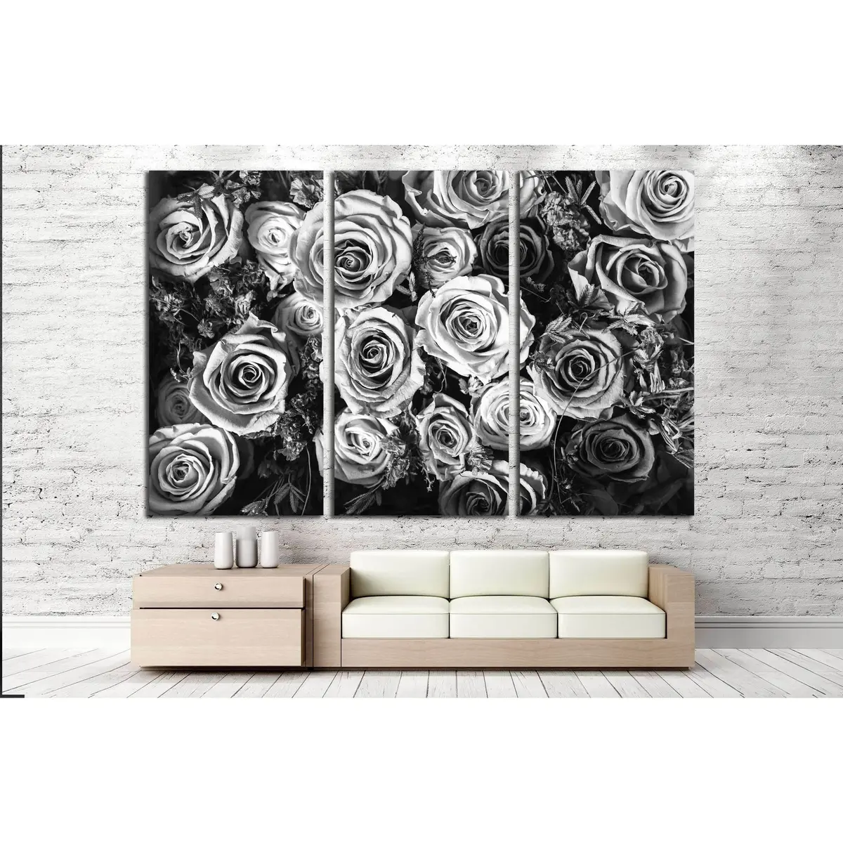 Black And White Background Of Flowers Roses №2840 Ready To Hang Canvas Print 5