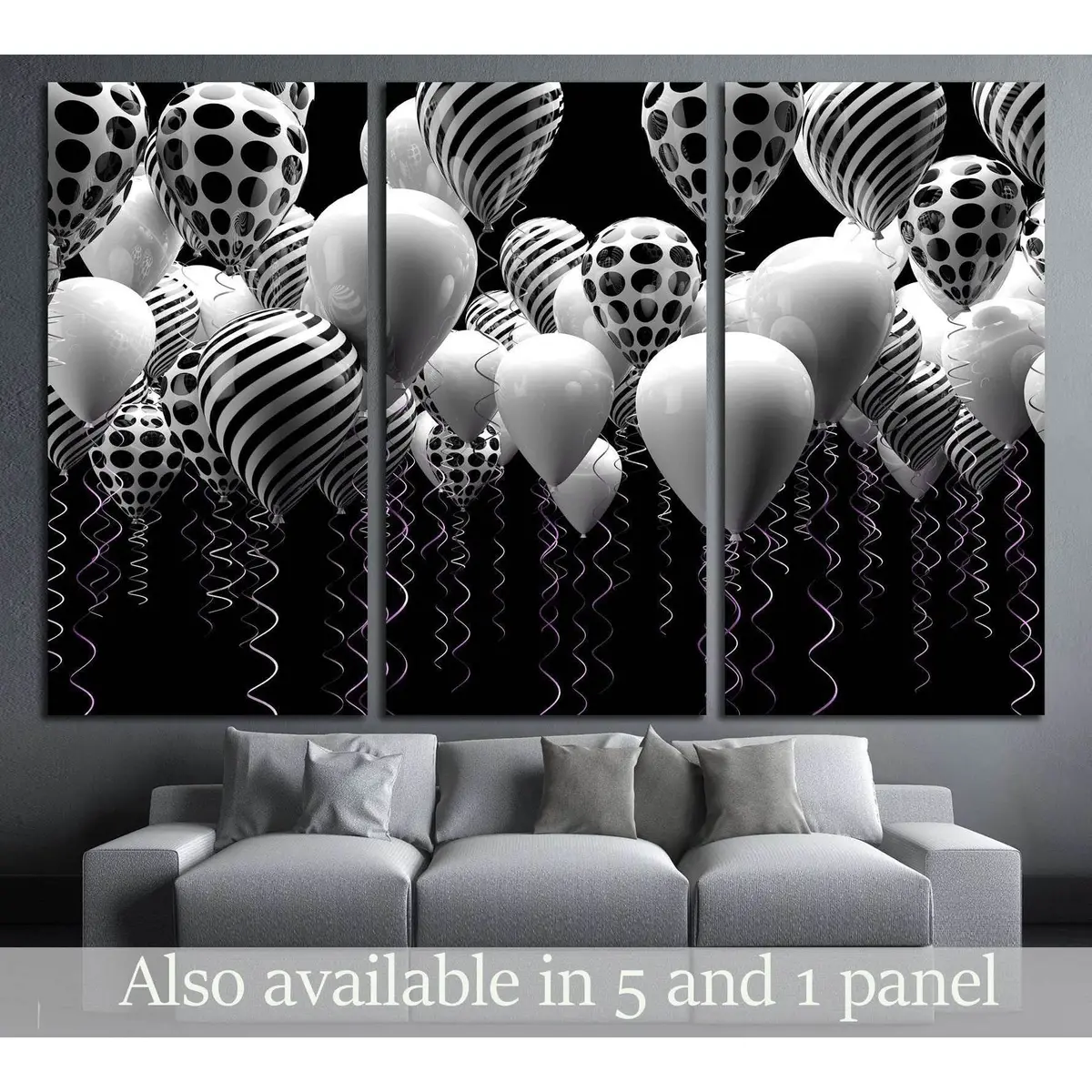 Black And White Balloons Background №3264 Ready To Hang Canvas Print 5
