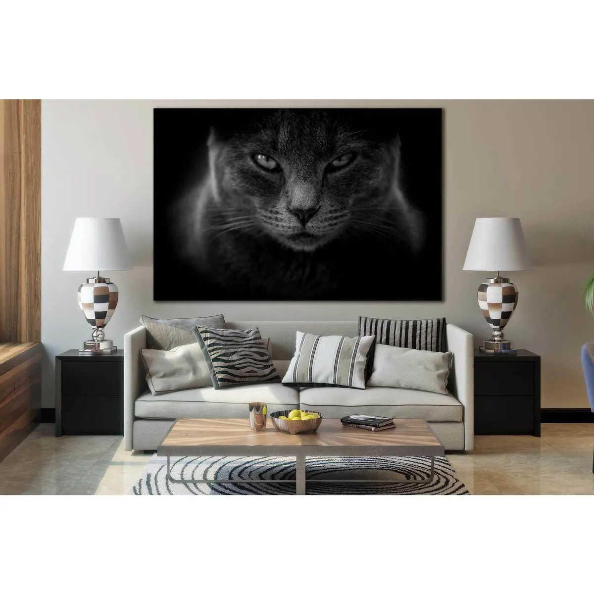 Black And White Cat Portrait №Sl843 Ready To Hang Canvas Print 2