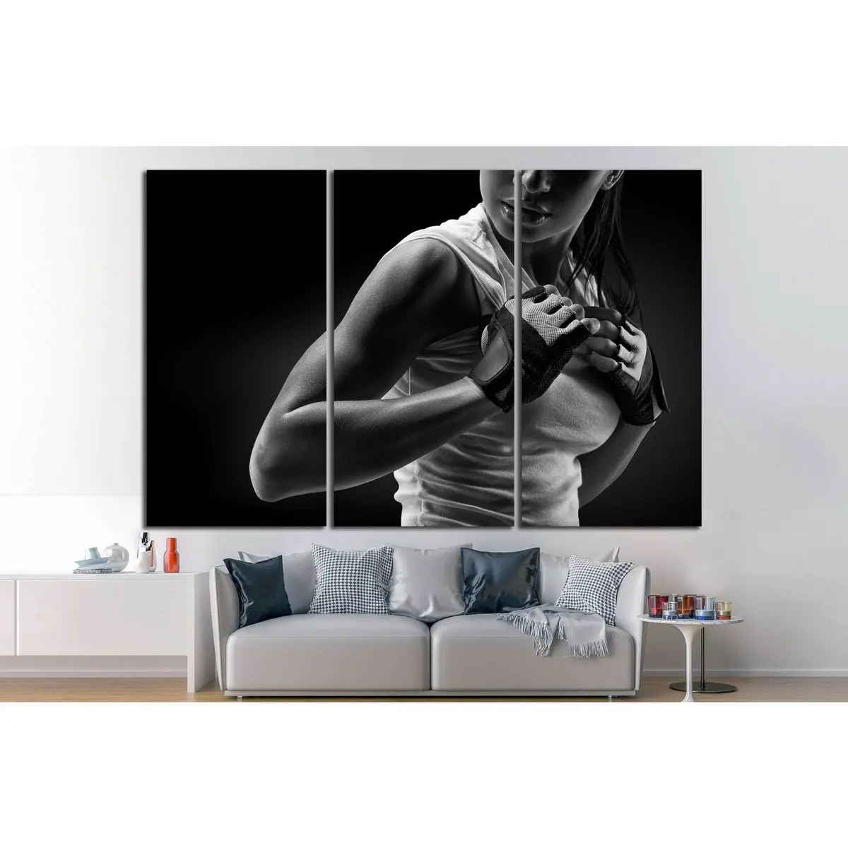 Black And White Fitness Athletic Young Woman, Deltoid Muscle №1386 Ready To Hang Canvas Print 5
