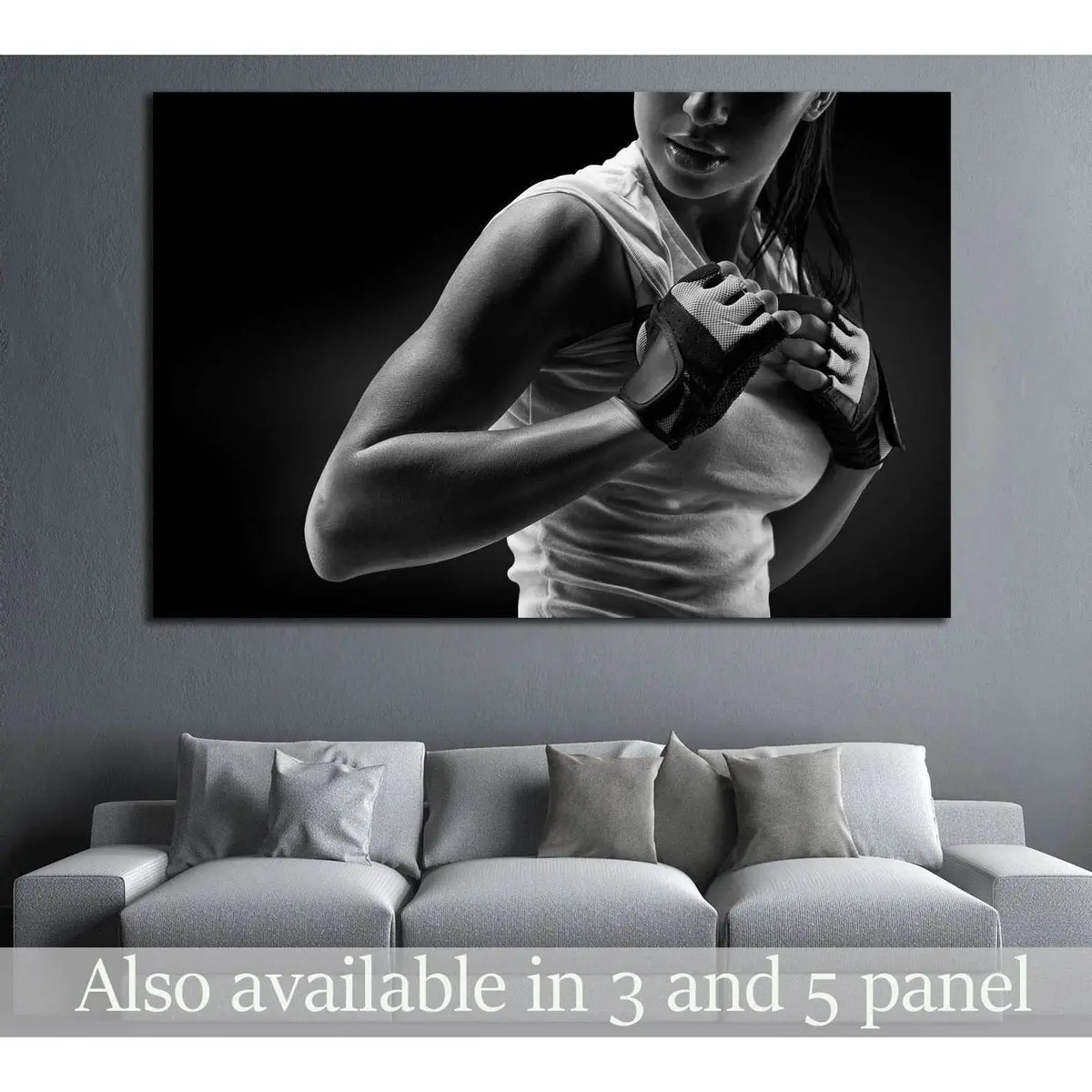 Black And White Fitness Athletic Young Woman, Deltoid Muscle №1386 Ready To Hang Canvas Print 1