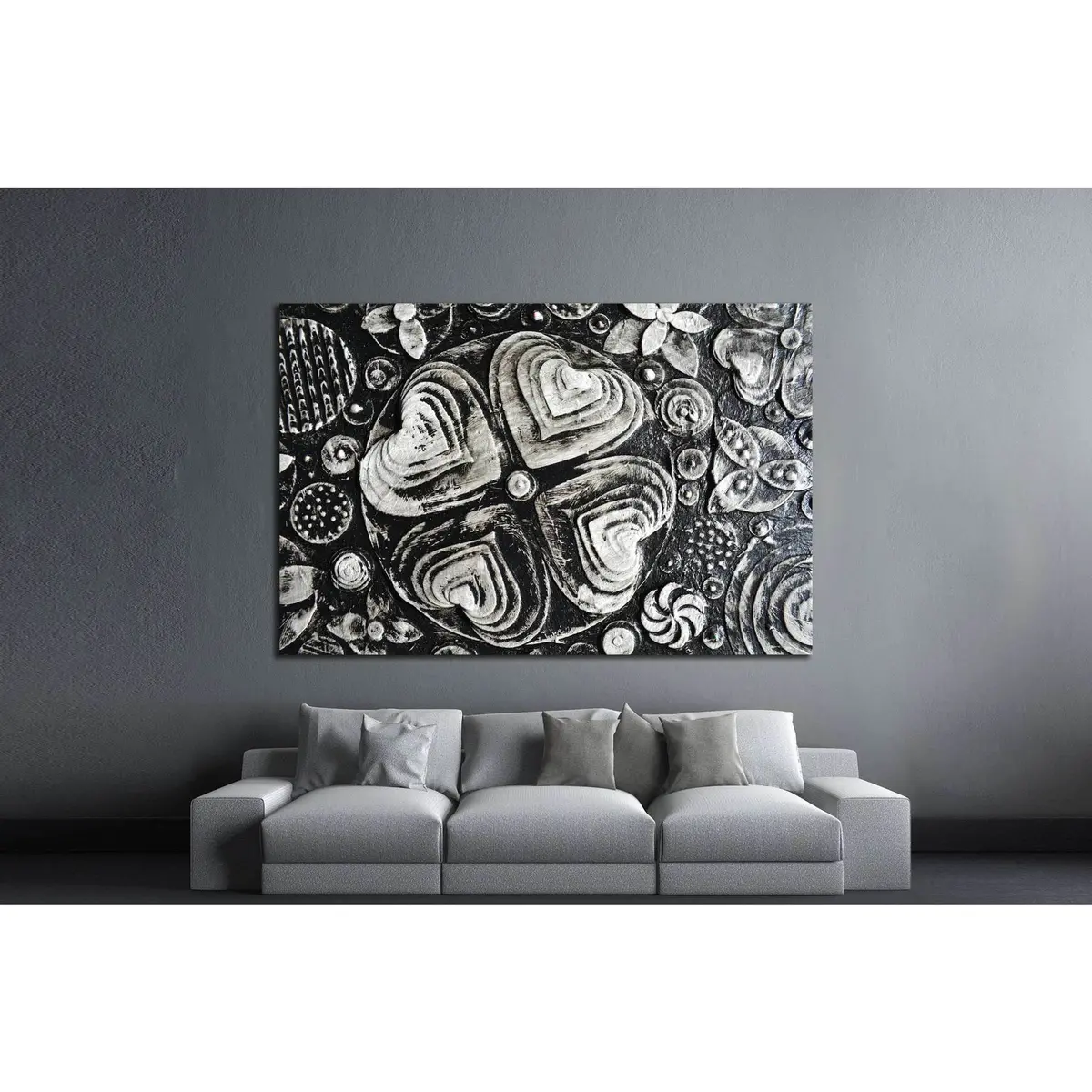 Black And White Grunge Flowers Painting №1350 Ready To Hang Canvas Print 3