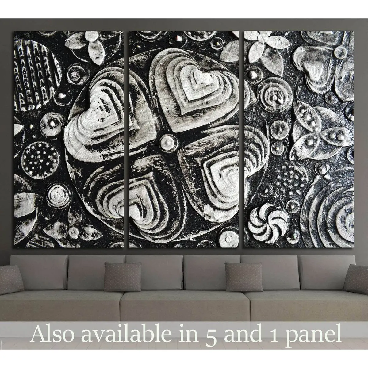Black And White Grunge Flowers Painting №1350 Ready To Hang Canvas Print 5
