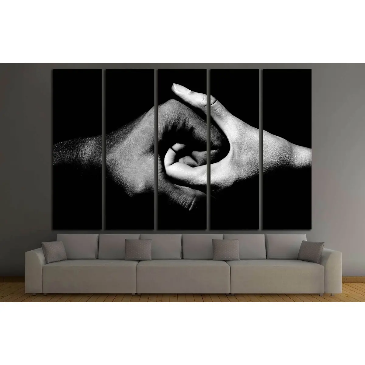 Monochrome Hands Joined Canvas Wall Art – Ready to Hang - Image 3