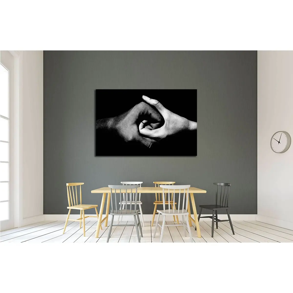 Black And White Hands Holding Together №2777 Ready To Hang Canvas Print 3