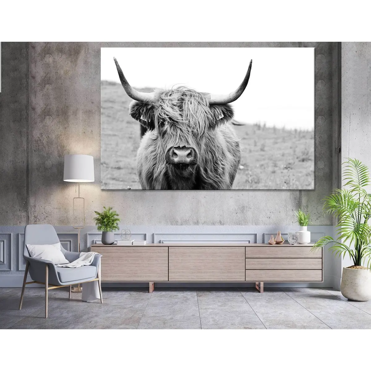 Black And White Highland Cow №04124 Ready To Hang Canvas Print 3