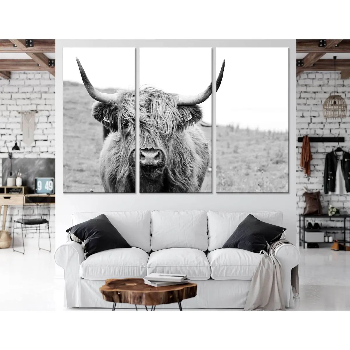 Black And White Highland Cow №04124 Ready To Hang Canvas Print 5