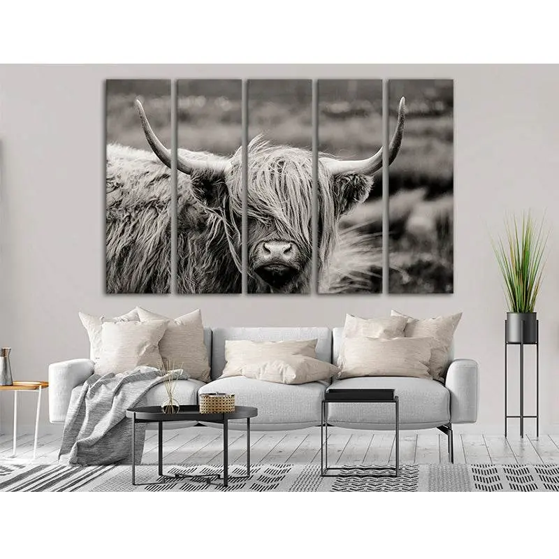 Stylish Black-and-White Highland Cow Canvas Wall Art – Ready to Hang, Numbered Edition 04344 - Image 3