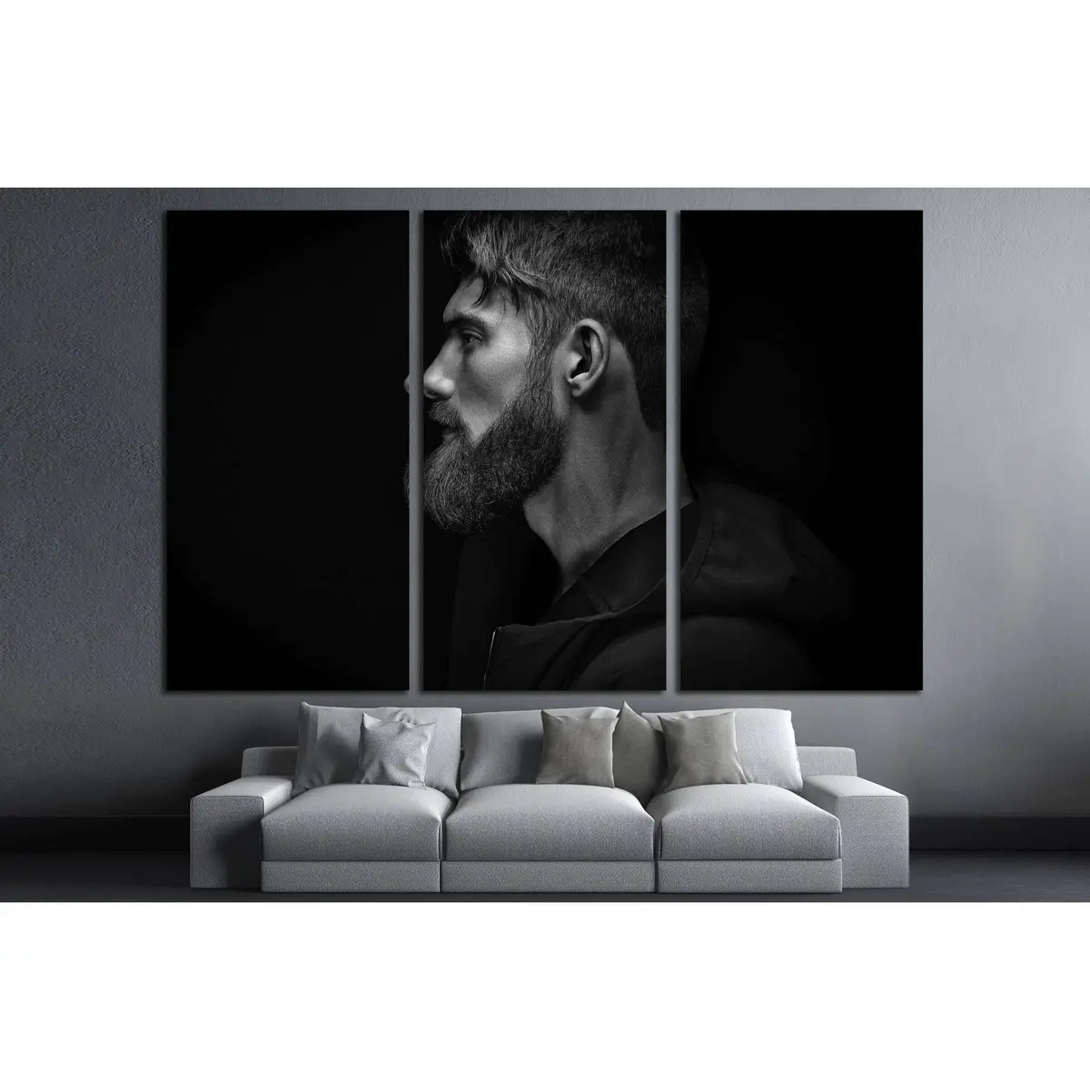 Black And White Image Of Single Standing In Profile Young Handsome Man №2761 Ready To Hang Canvas Print 5