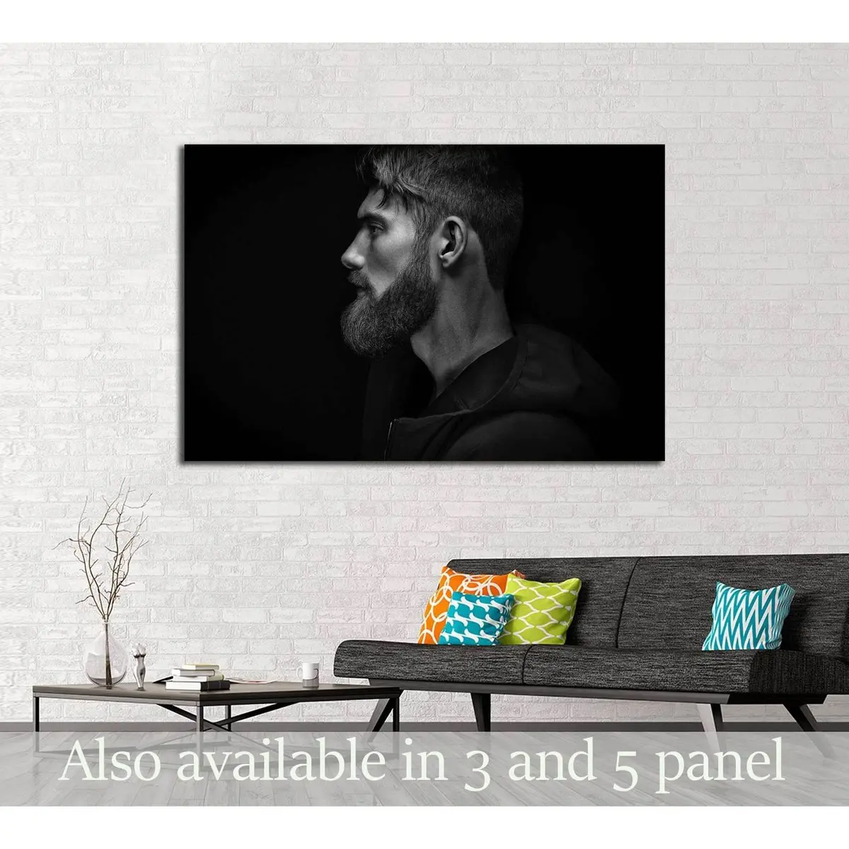 Black And White Image Of Single Standing In Profile Young Handsome Man №2761 Ready To Hang Canvas Print 1