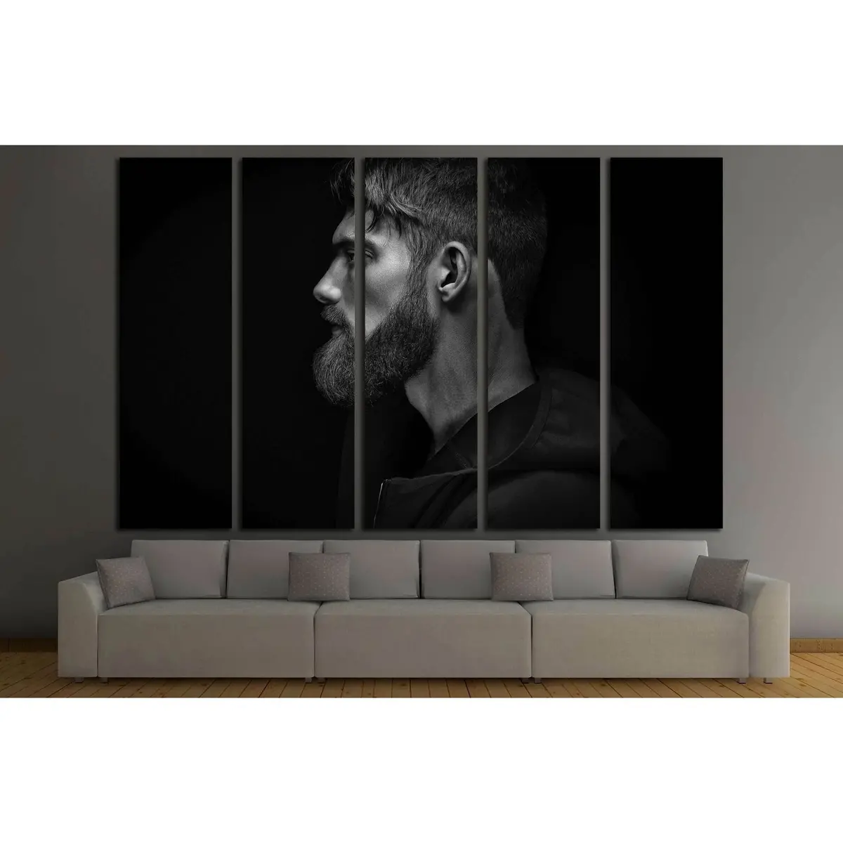 Minimalist Black-and-White Canvas Portrait: Young Man in Profile, Ready-to-Hang Wall Art - Image 3