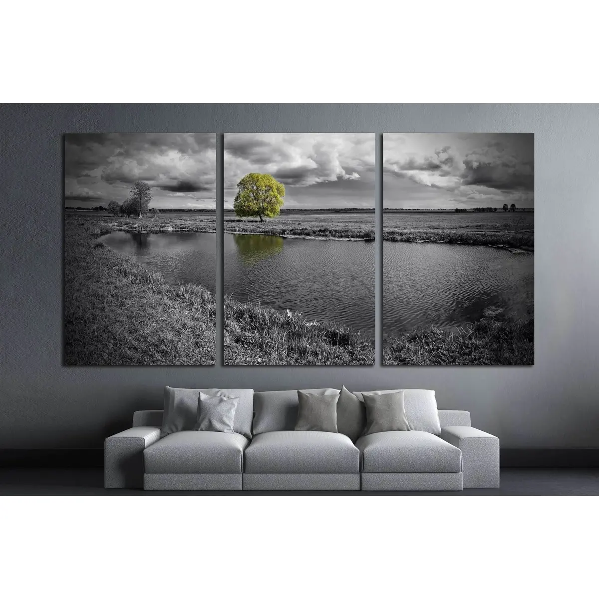 Black And White Landscape And Green Tree №2676 Ready To Hang Canvas Print 5