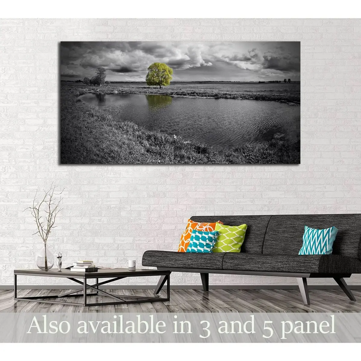Black And White Landscape And Green Tree №2676 Ready To Hang Canvas Print 1