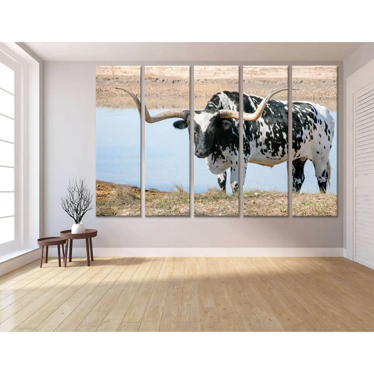 Monochrome Longhorn Steer Canvas Art Print #04135 – Premium Ready-to-Hang Wall Decor - Image 3