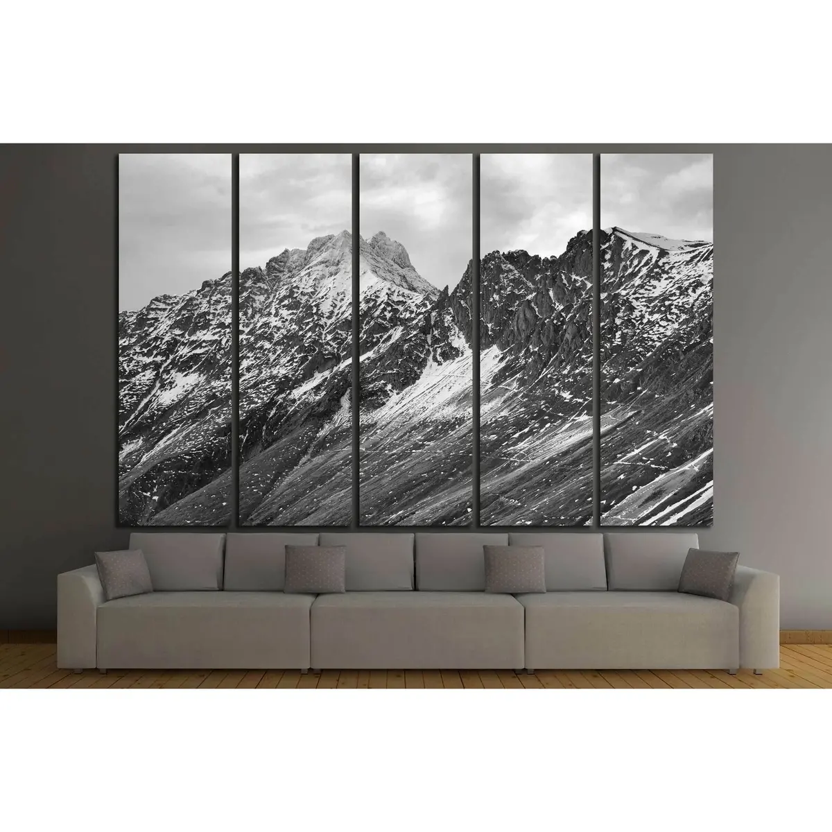 Monochrome Mountain Landscape Canvas Art Print №3200 – Pre-Stretched & Ready to Hang - Image 3