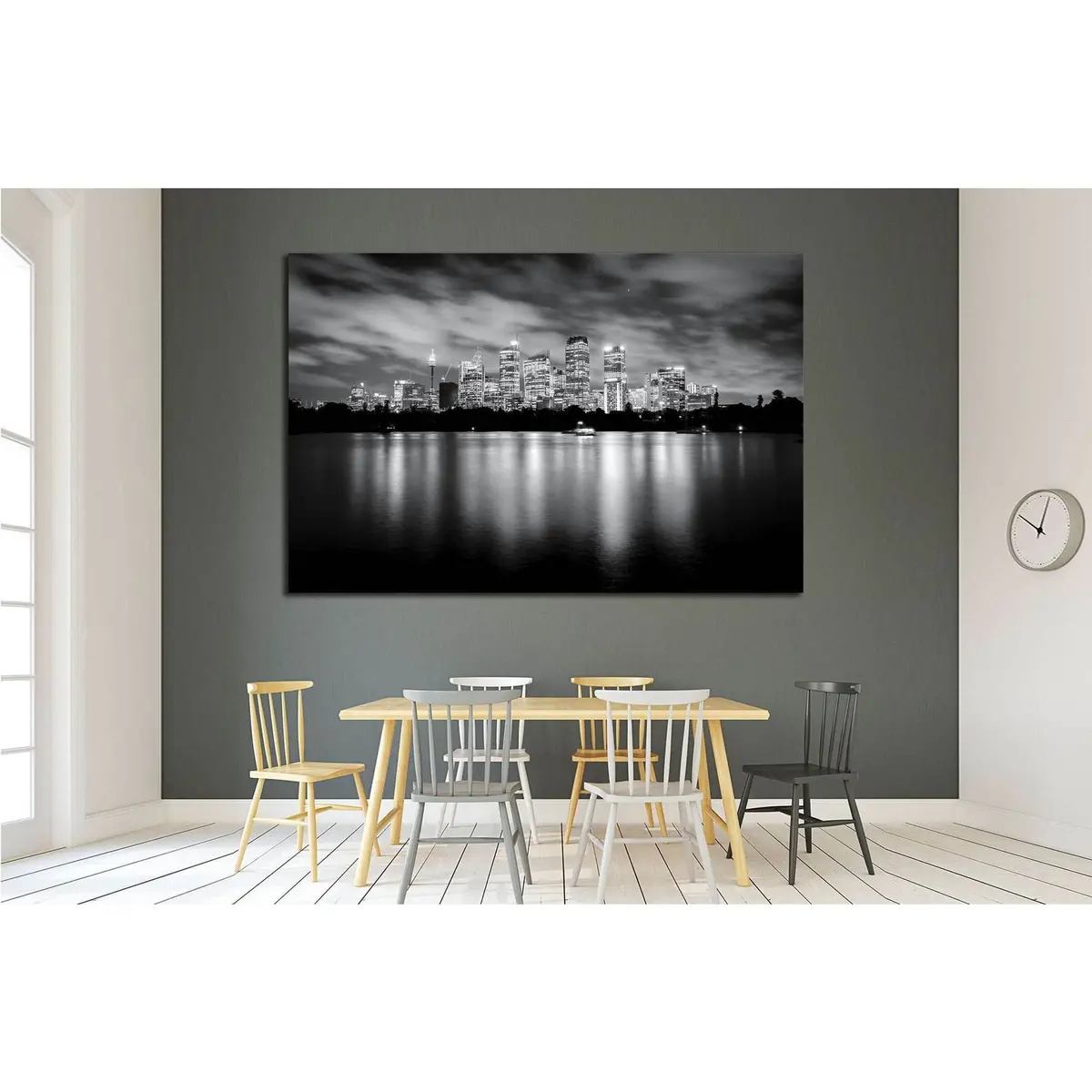 Black And White Photo Of Skyscrapers At Night, Sydney Australia №1756 Ready To Hang Canvas Print 3