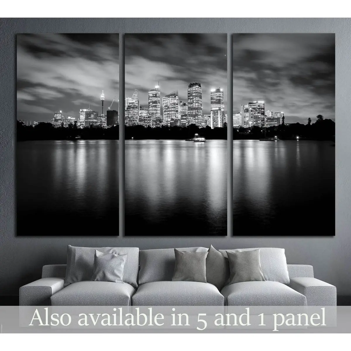 Black And White Photo Of Skyscrapers At Night, Sydney Australia №1756 Ready To Hang Canvas Print 5