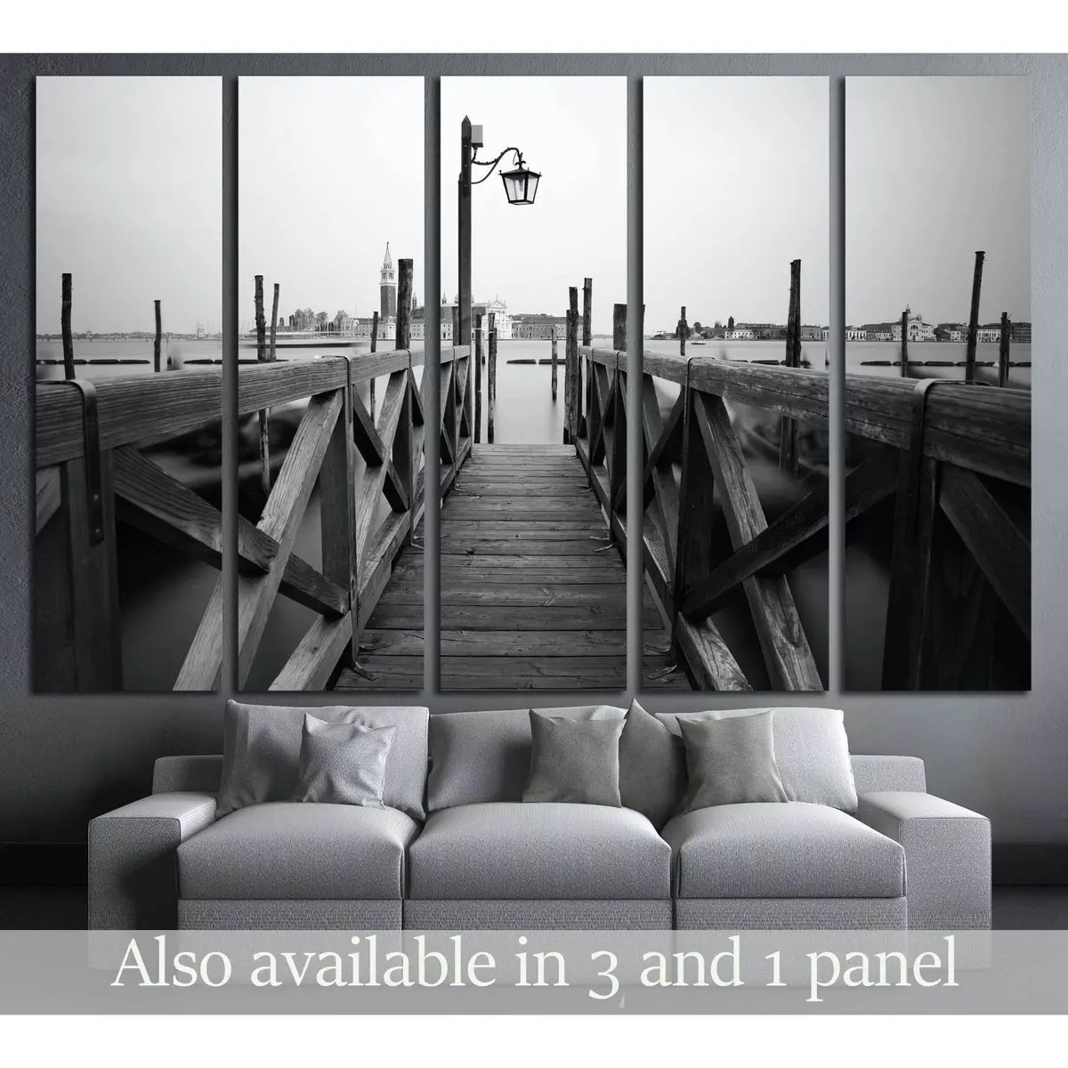 Vintage Black-and-White Venice Seafront Canvas Art Print – Hand-Stretched, Ready to Hang