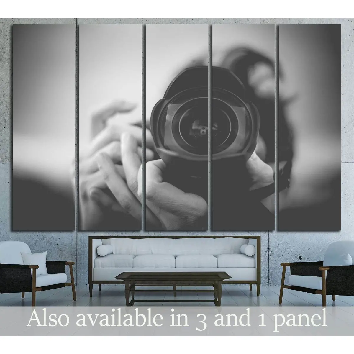 Monochrome Portrait of Photographer Using a Fisheye Lens – Ready-to-Hang Canvas Art #2776