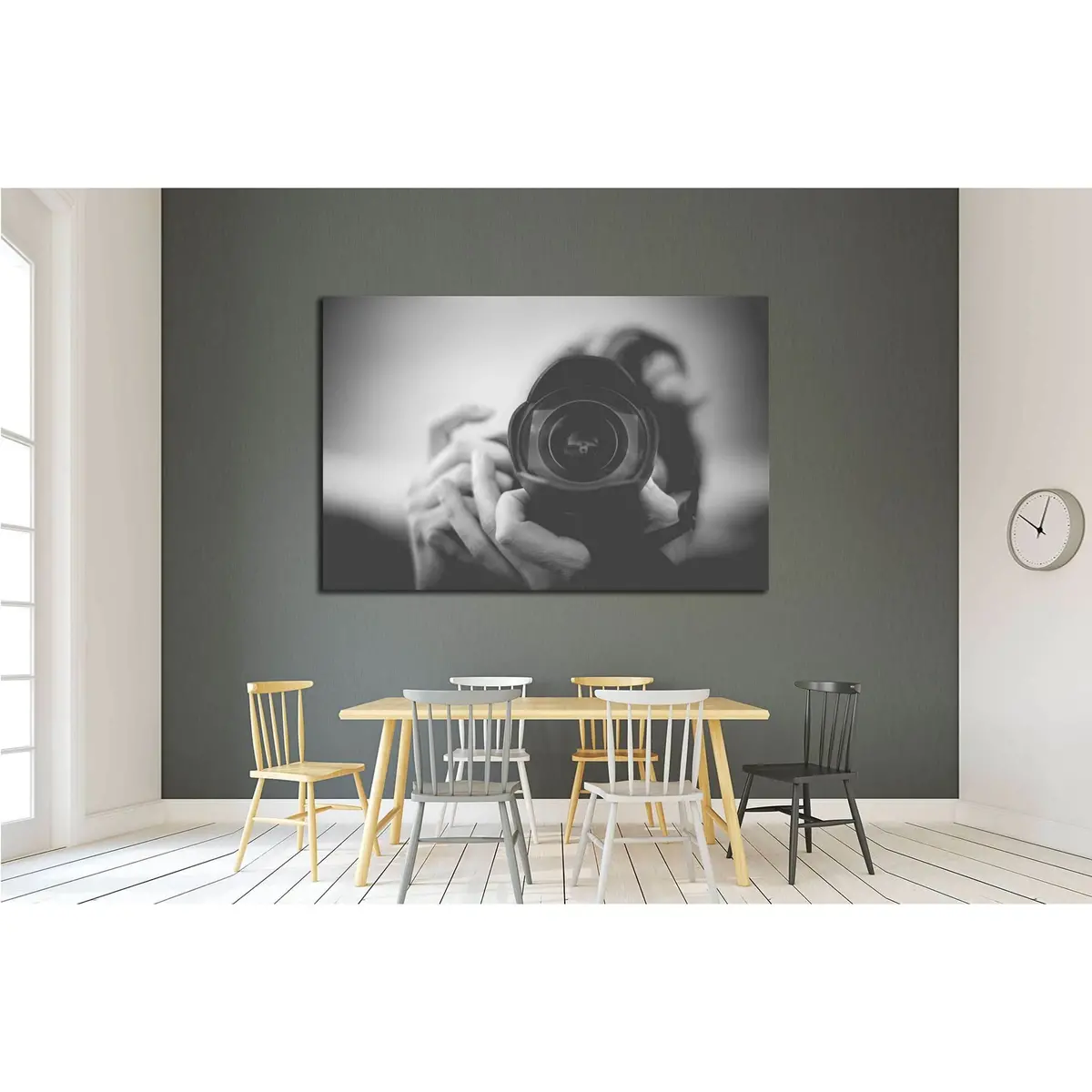 Black And White Photographer Man With A Fisheye Lens №2776 Ready To Hang Canvas Print 3