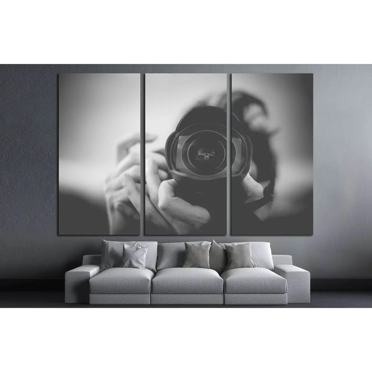Black And White Photographer Man With A Fisheye Lens №2776 Ready To Hang Canvas Print 5